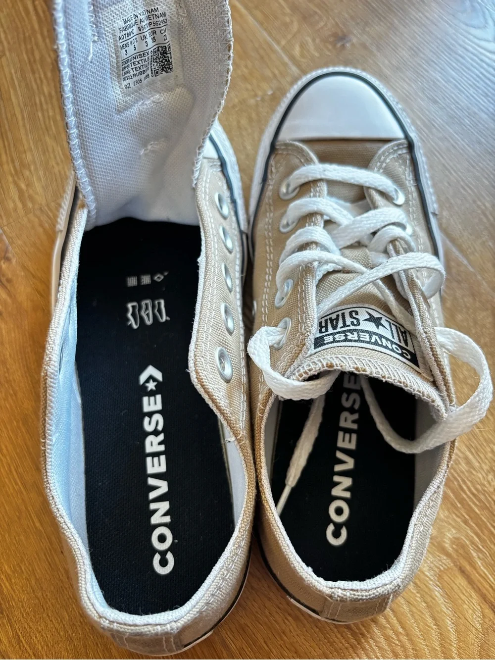 Converse Kids Beige Canvas Low Top Sneakers with White Accents